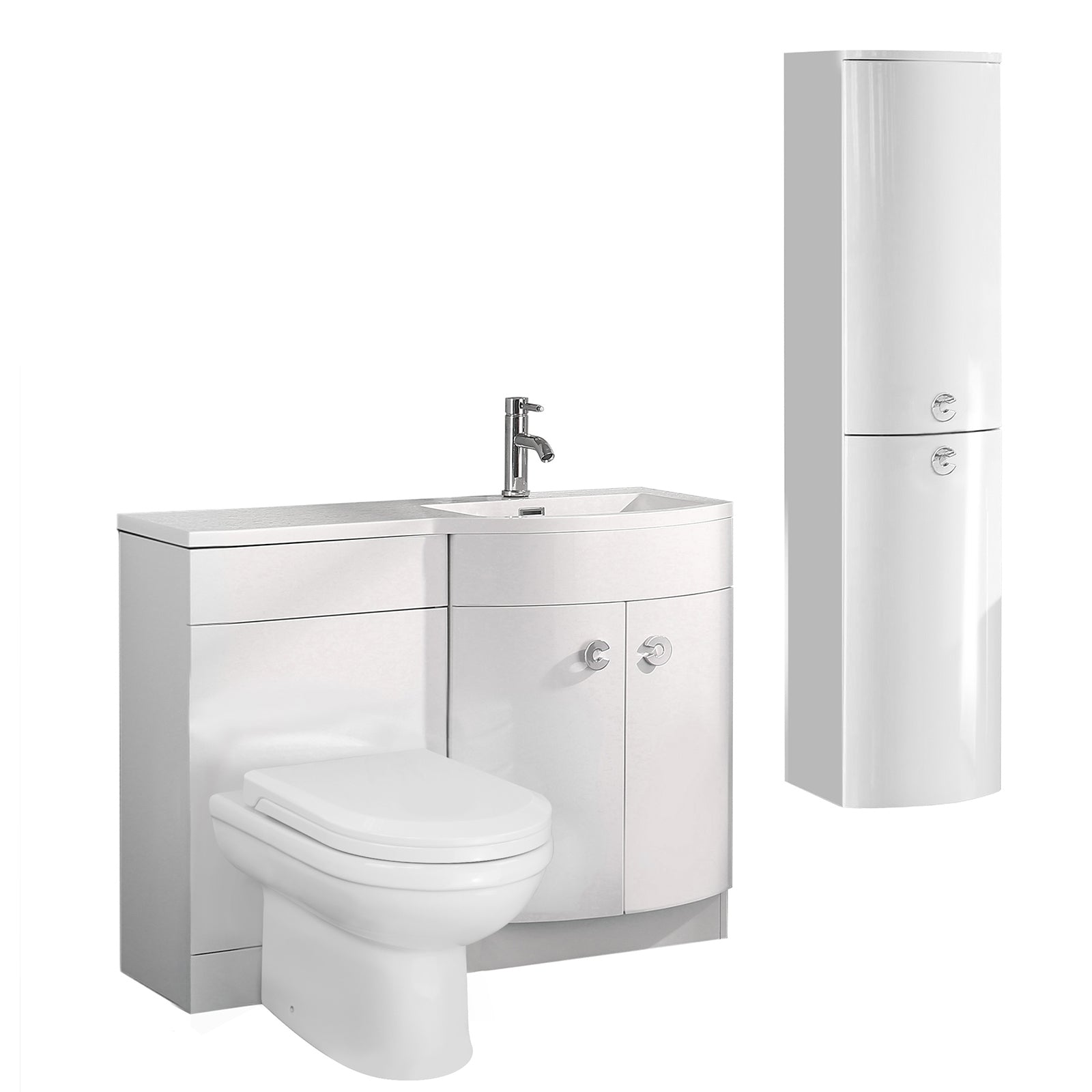 Dene Right Hand 1100mm White  Vanity Basin Unit White + Back to Wall Toilet & Wall Hung Cabinet