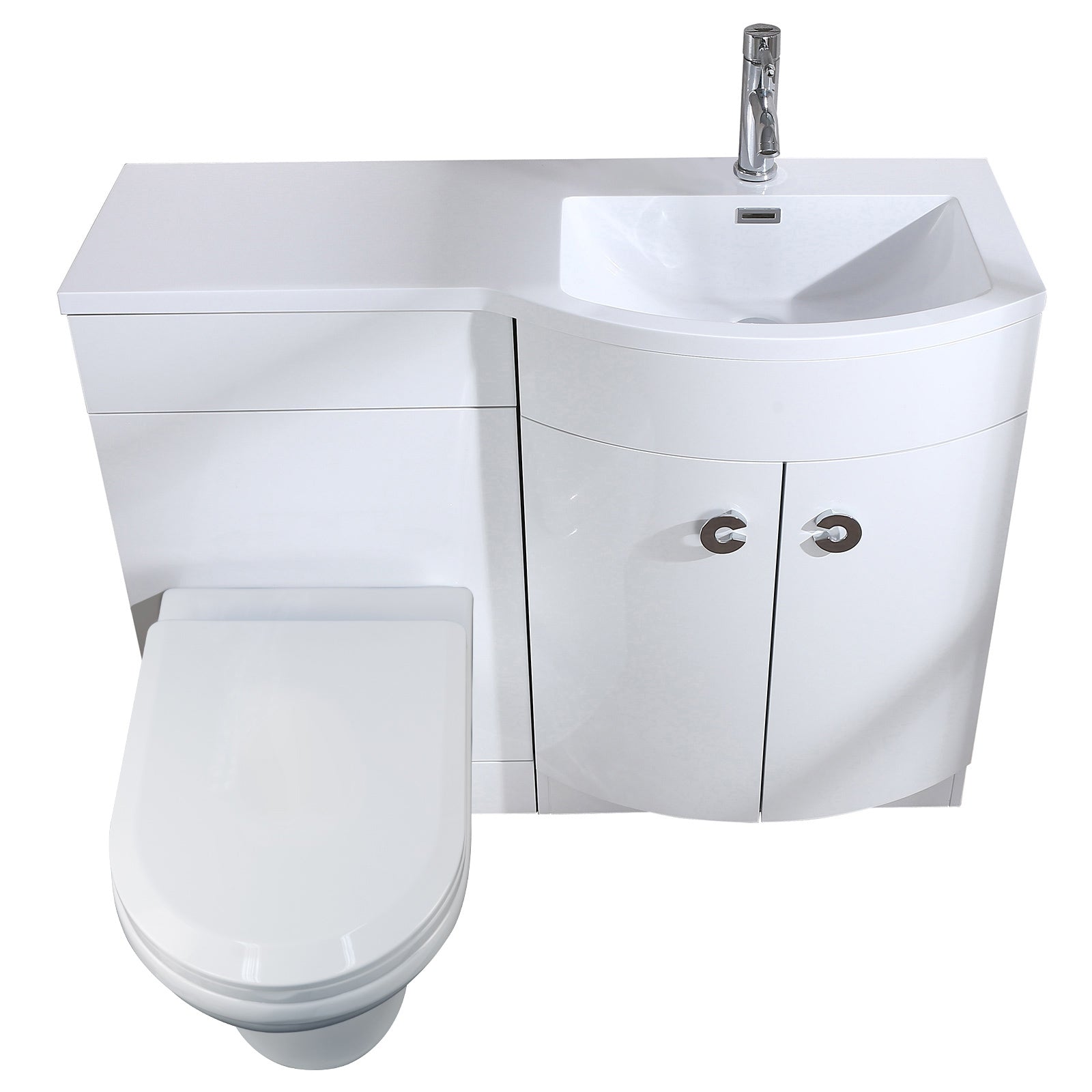 Dene Right Hand 1100mm White  Vanity Basin Unit White + Back to Wall Toilet & Wall Hung Cabinet