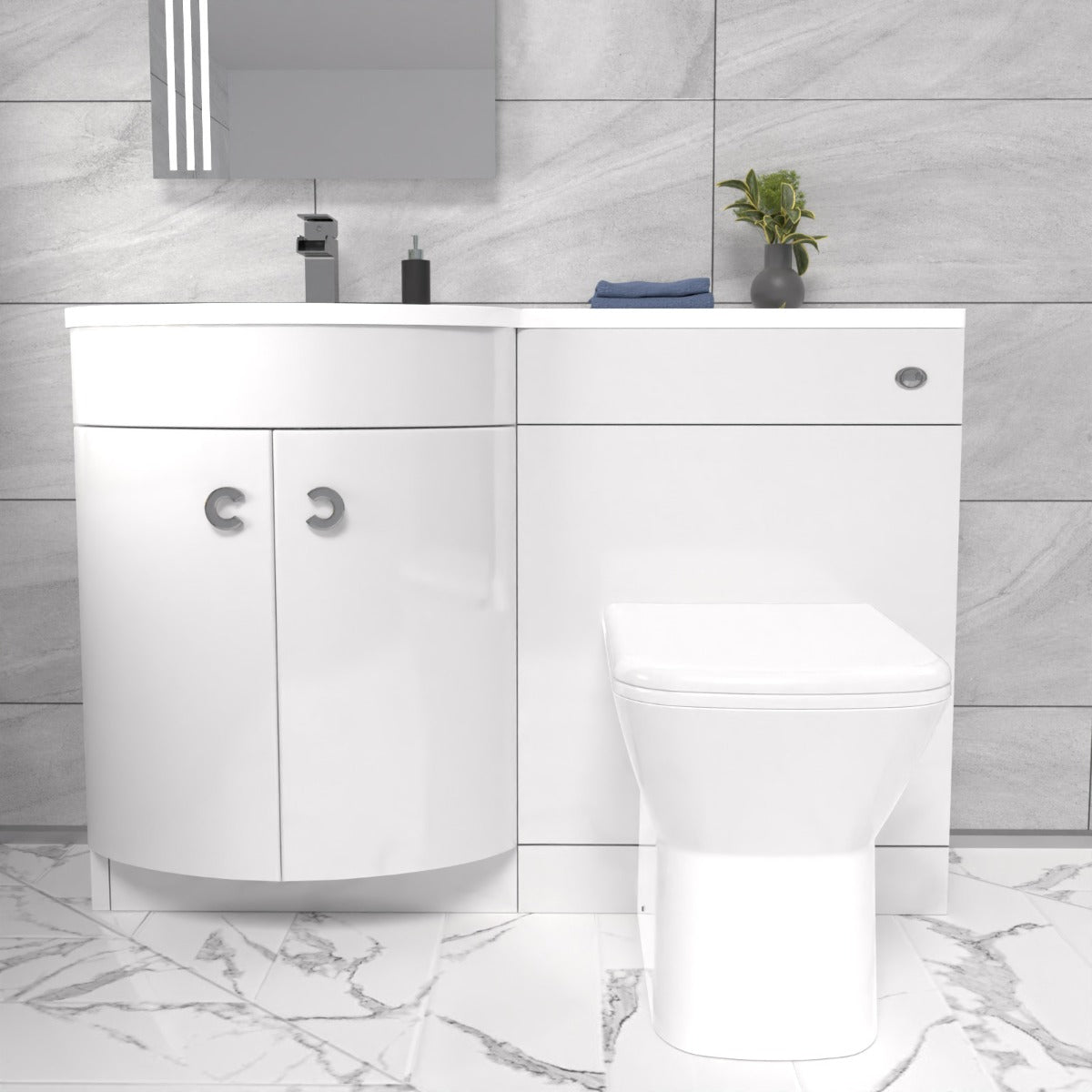 Dene 1100mm Sink White Combination Vanity Unit with BTW Toilet