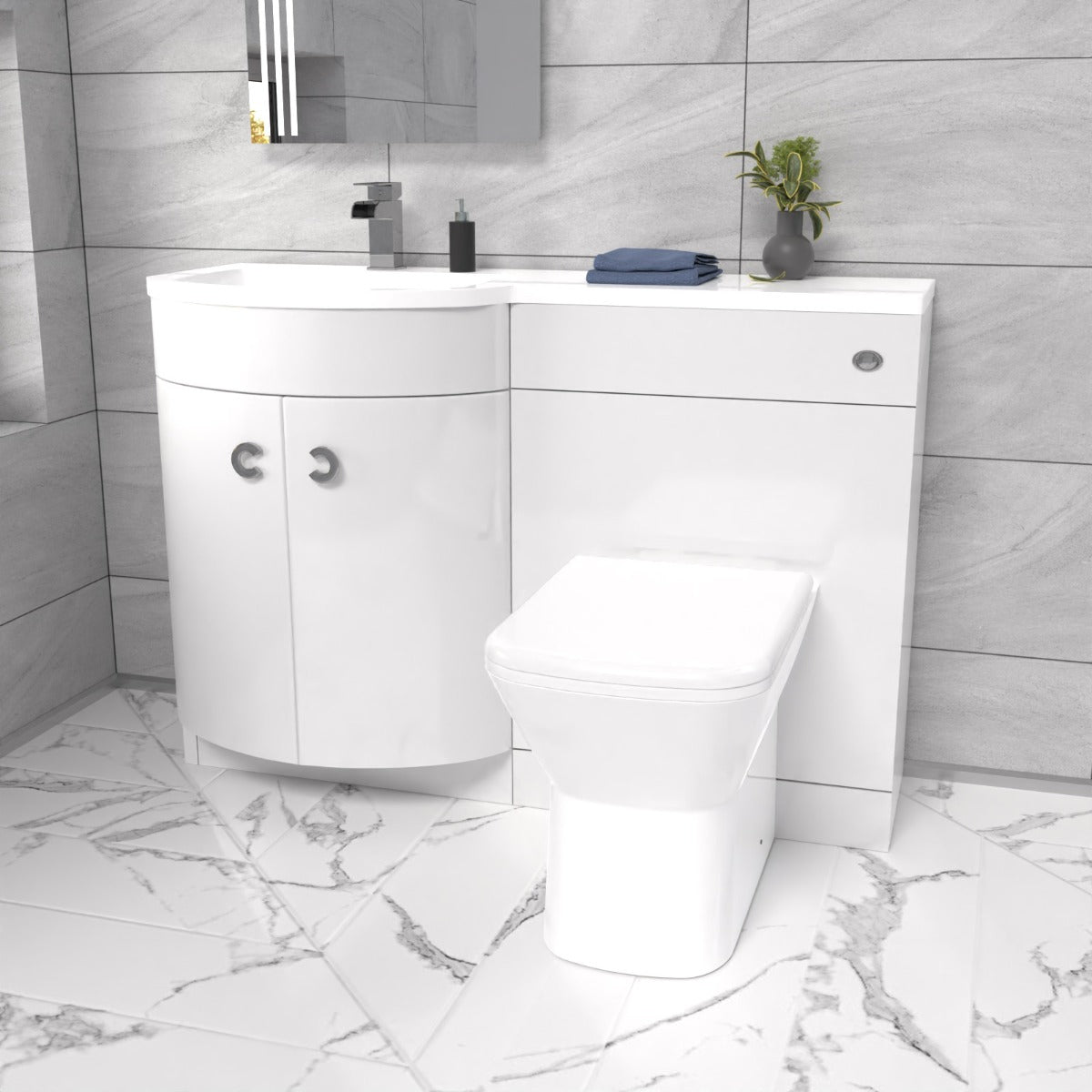 Dene 1100mm Sink White Combination Vanity Unit with BTW Toilet
