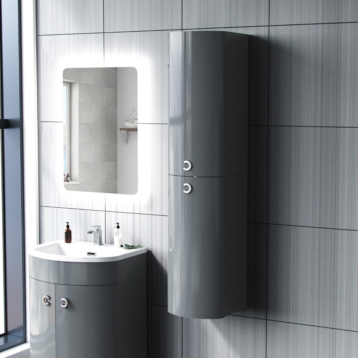 Dene Grey 600mm Vanity Basin Unit and Wall Storage Cabinet