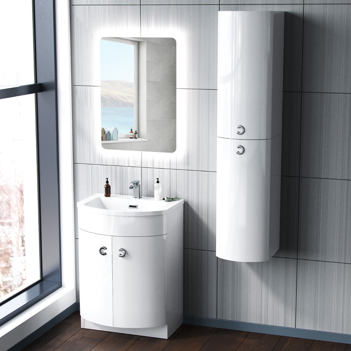 Dene White 600mm Vanity Unit and Wall Mounted Storage Unit