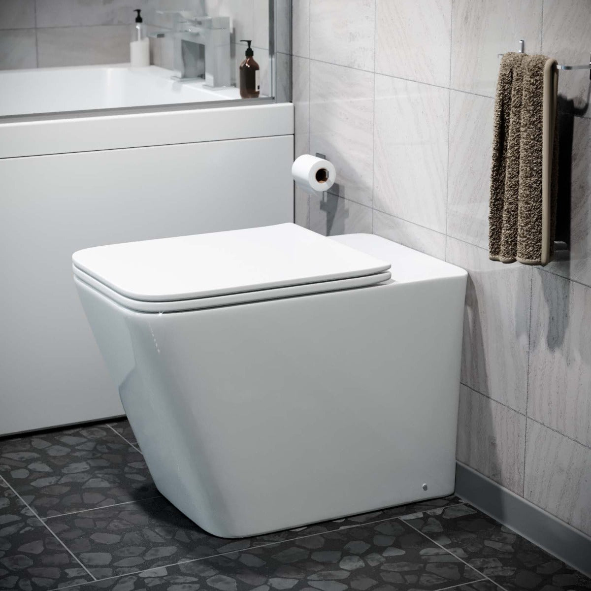 Square Rimless Back To Wall Toilet With UF Seat White