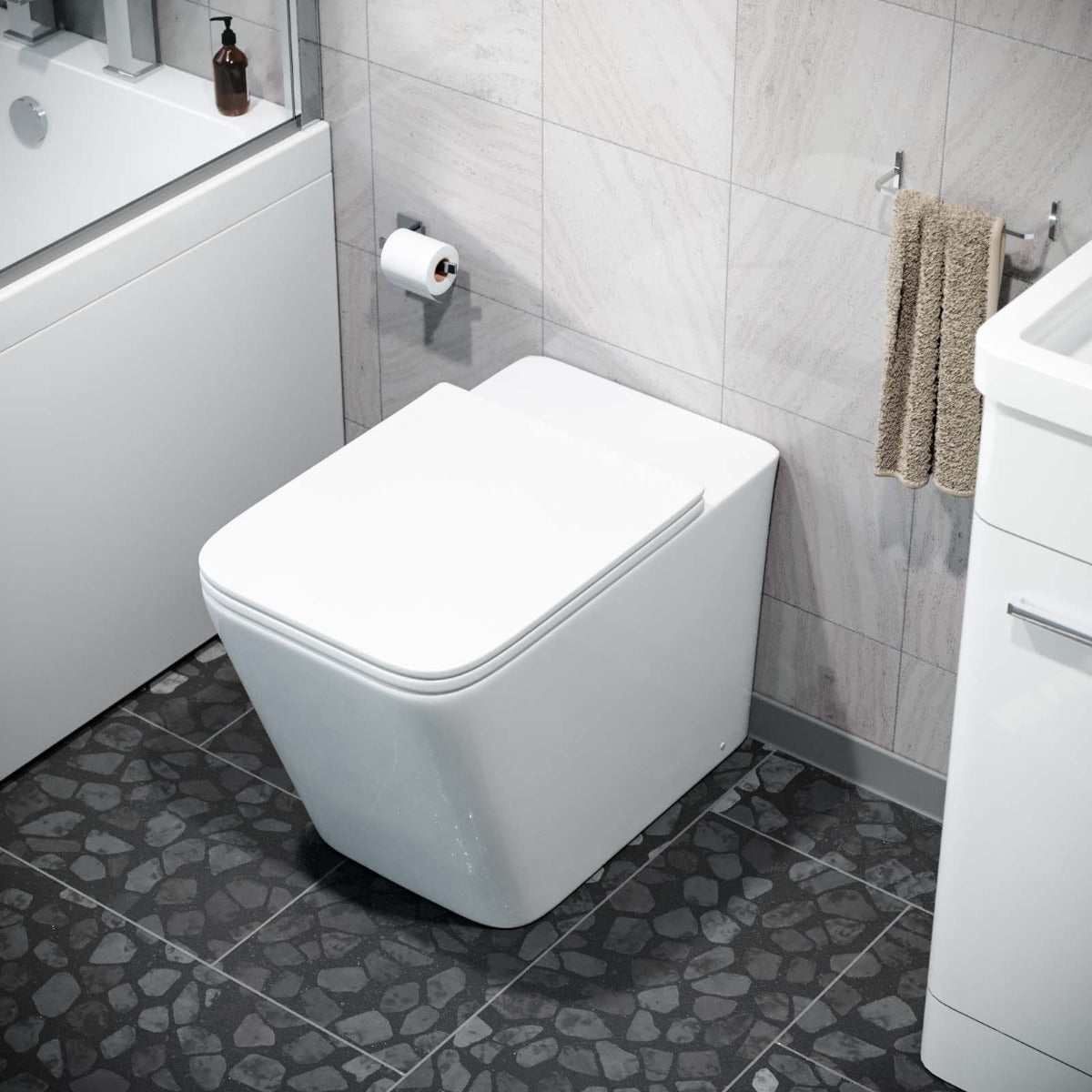 Square Rimless Back To Wall Toilet With UF Seat White