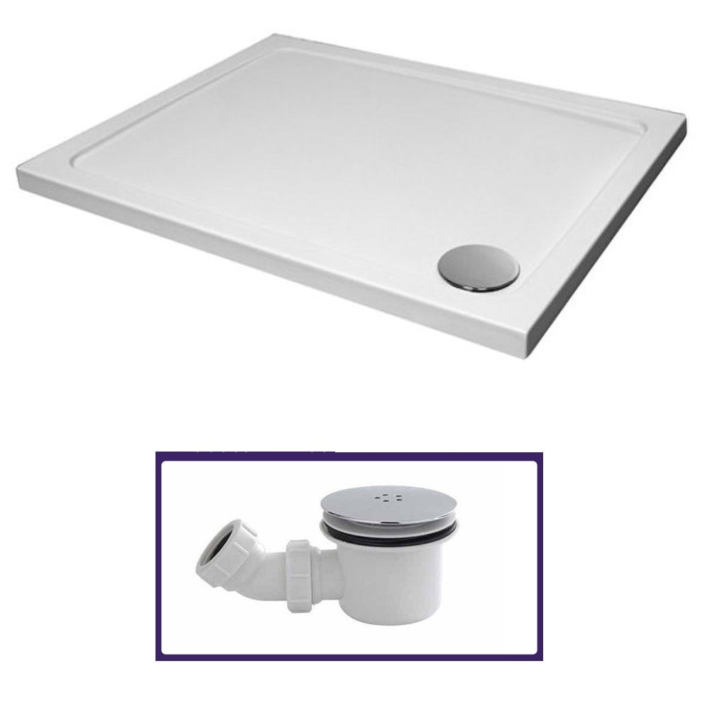 Small White Shower Tray Low Profile Rectangle 900 x 760 and Fast Flow Waste