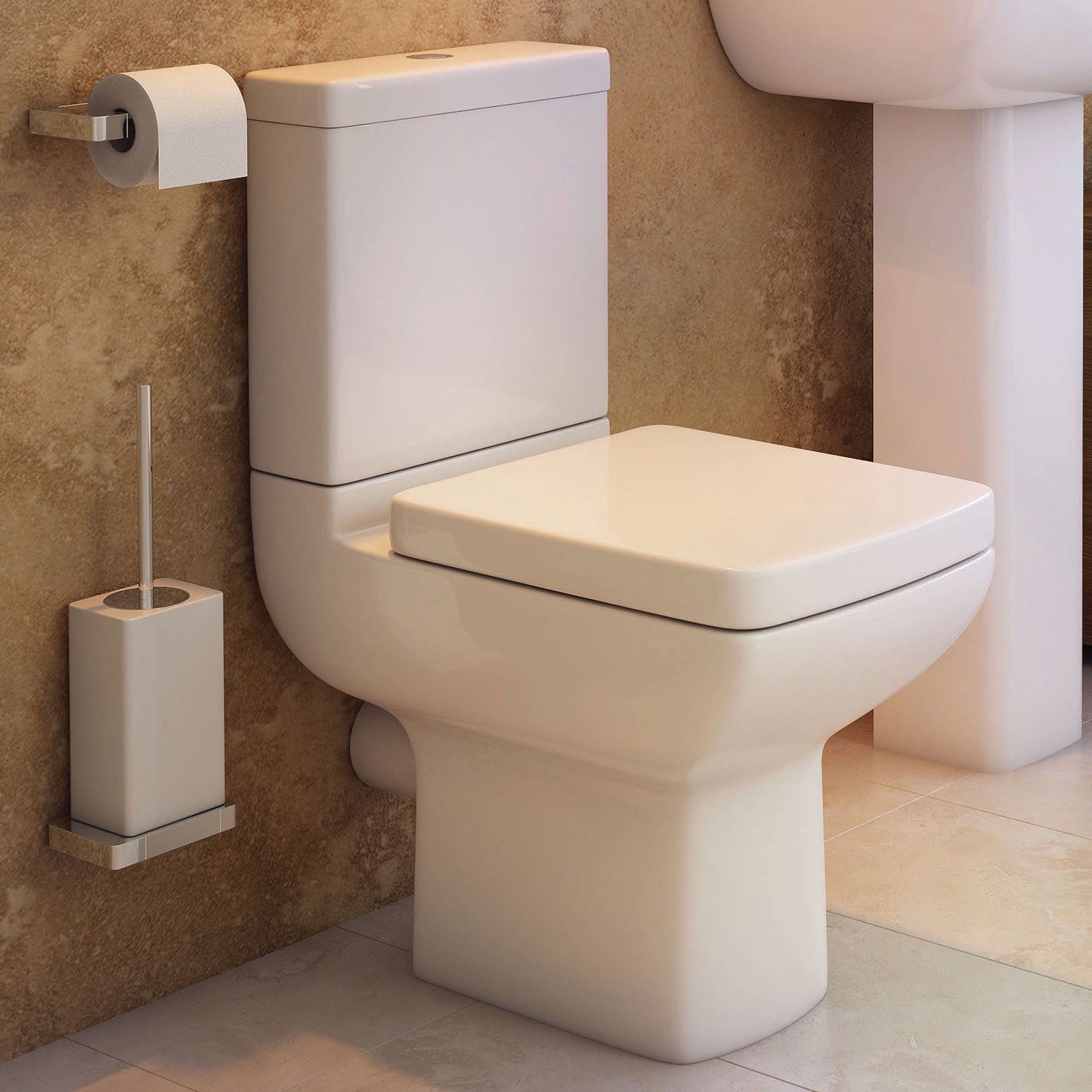 Neoman Modern Ceramic Toilet Pan, Dual Flush Cistern And Soft Close Se