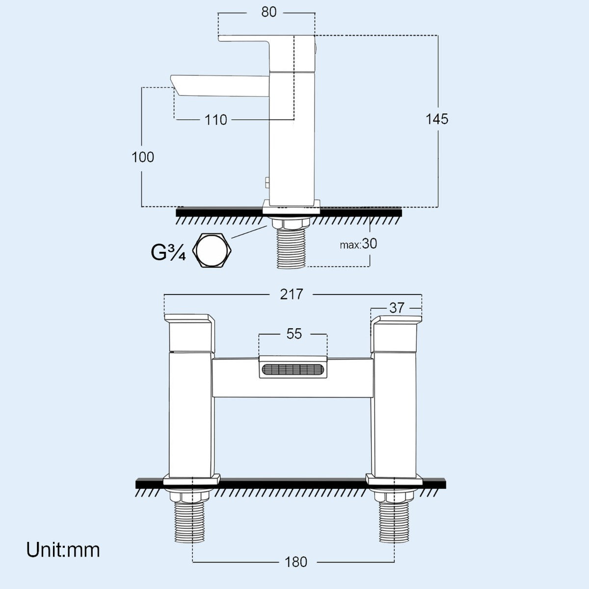 Saturn Waterfall Design Basin Sink Mono Mixer Tap & Deck Mounted Bath Filler Tap