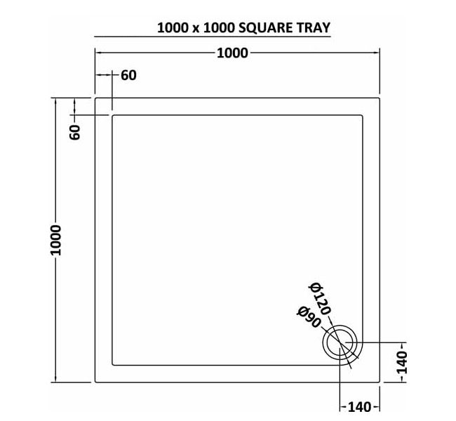 Slim 1000 x 1000 Square Stone Resin Shower Tray For Wetroom Enclosure