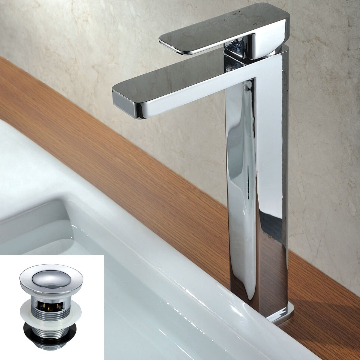 Glaza Faucet Monobloc Counter Top Tall Bathroom Sink Basin Mixer Tap & Waste