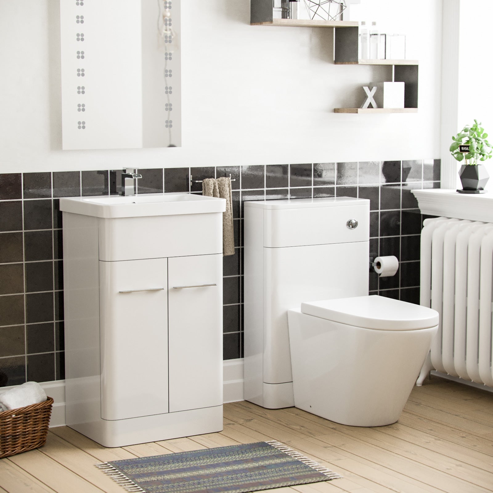 Afern White 500mm Vanity Basin WC Unit & Ellis Back to Wall Toilet