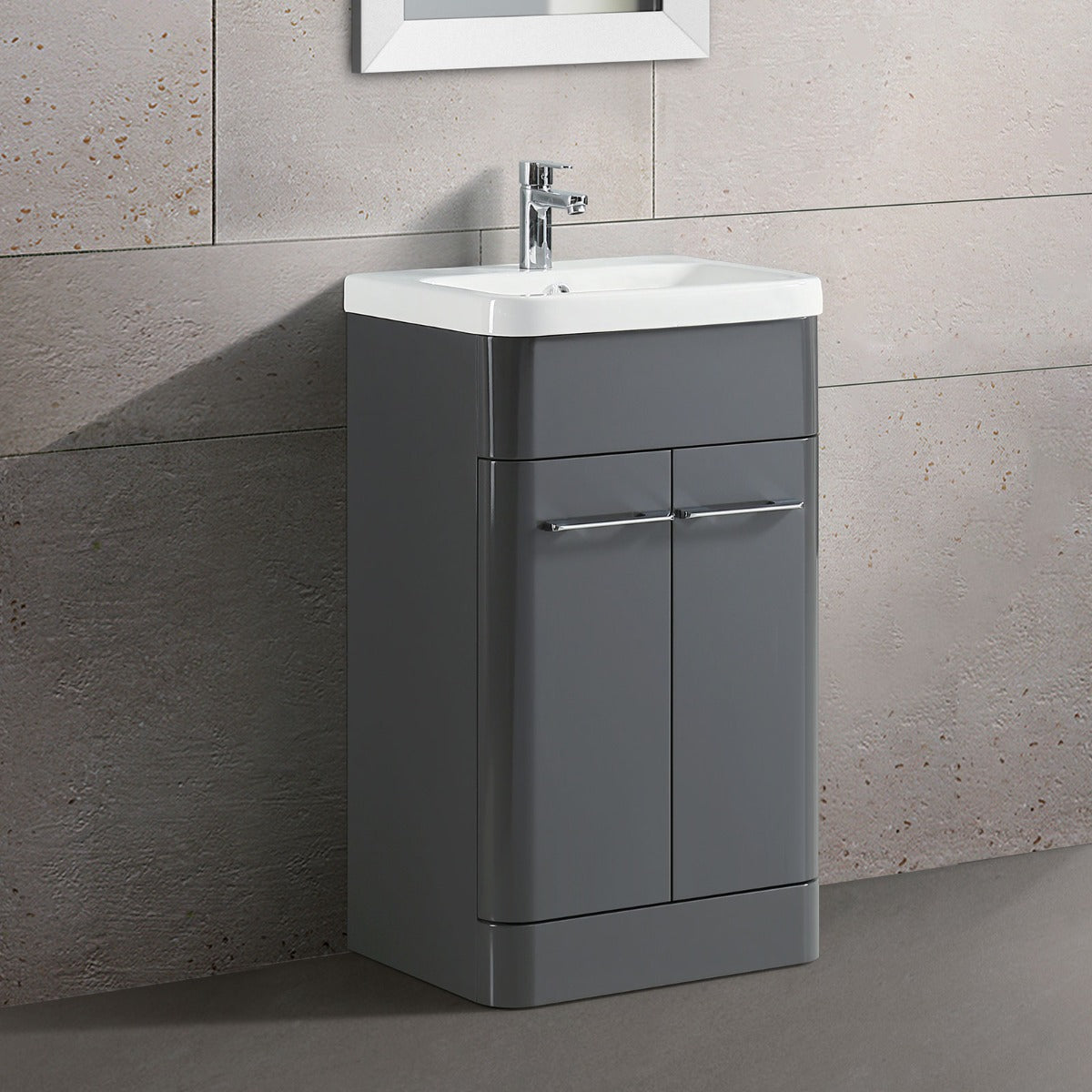 Lex 500mm Modern High Gloss Basin Vanity Cabinet and Tap with Waste Set