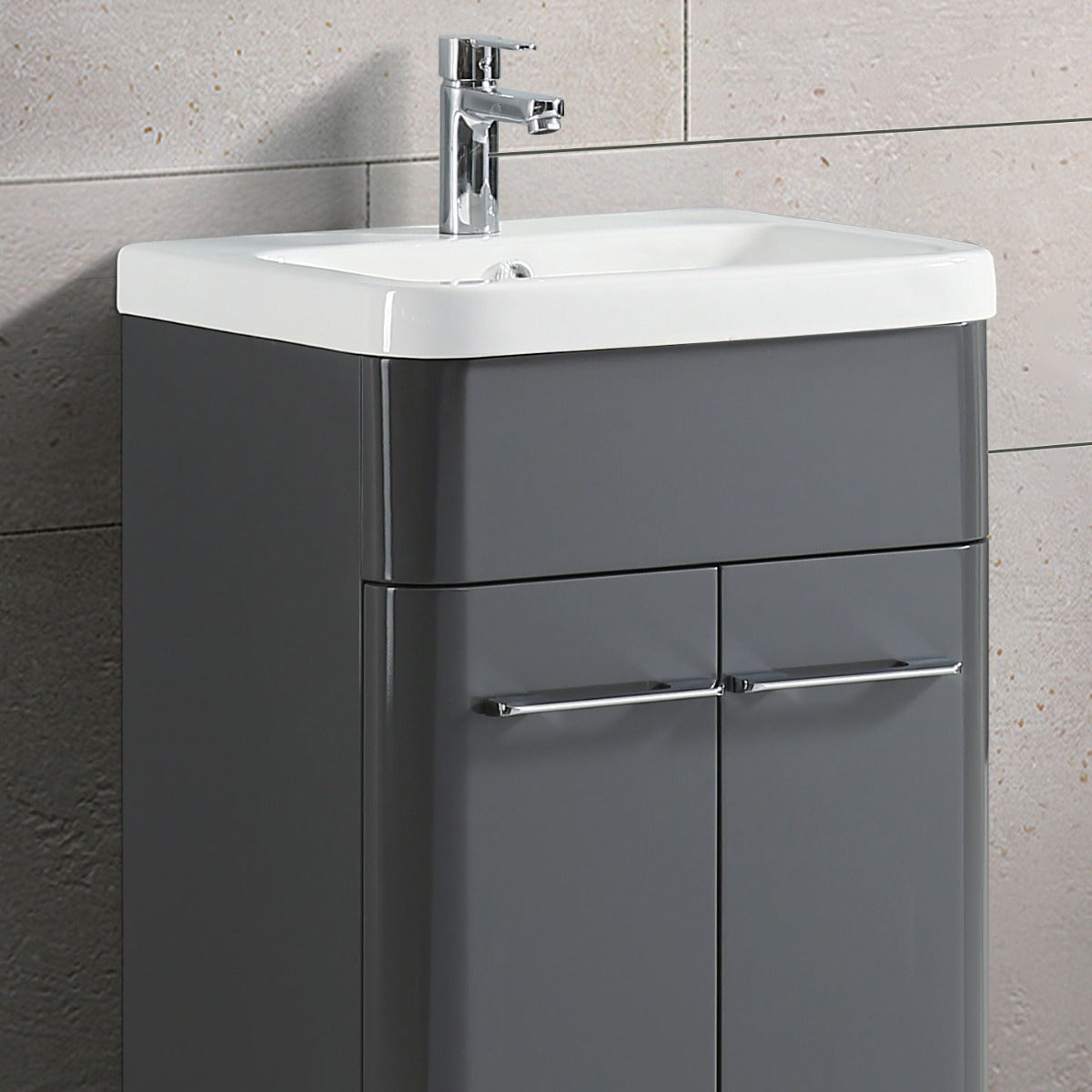 Lex 500mm Modern High Gloss Basin Vanity Cabinet and Tap with Waste Set