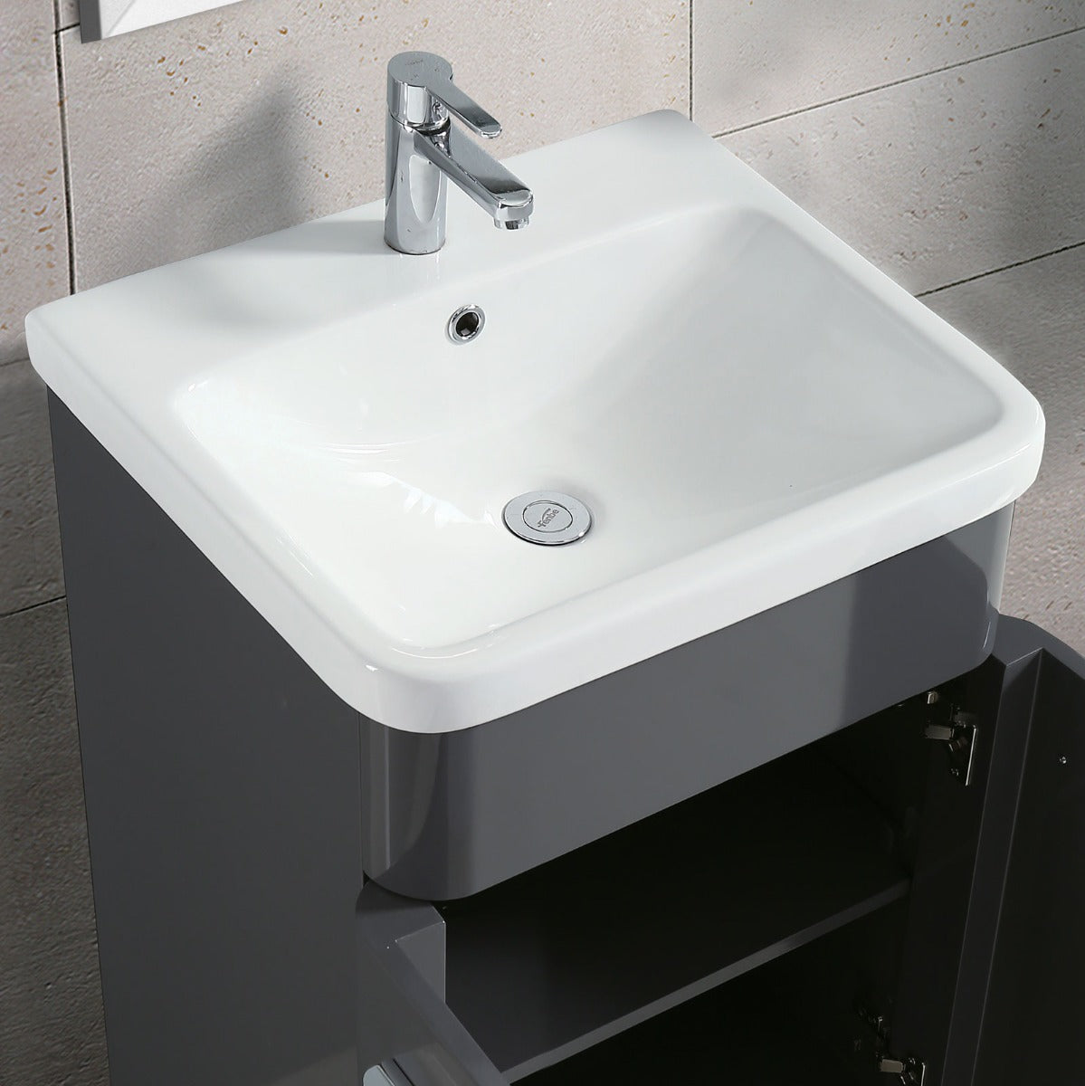 Lex 500mm Modern High Gloss Basin Vanity Cabinet and Tap with Waste Set