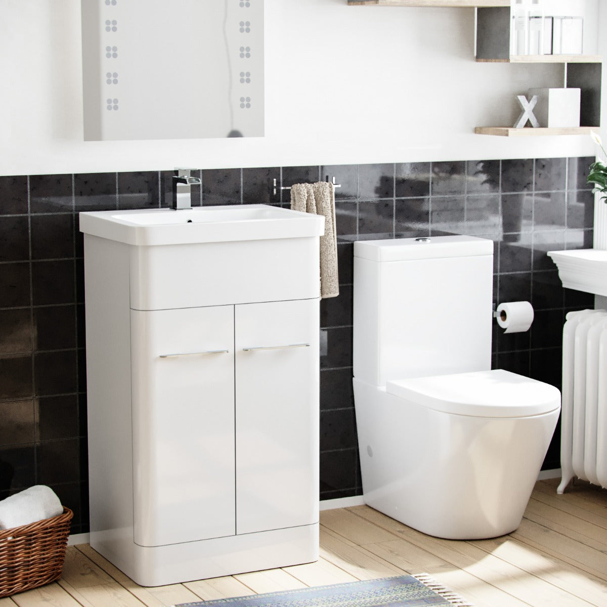Afern 500mm Vanity Basin Unit & Rimless Close Coupled Toilet White