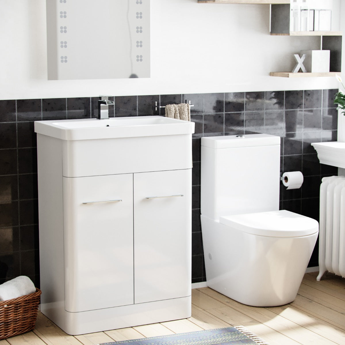 Afern 600mm Vanity Basin Unit & Rimless Close Coupled Toilet White
