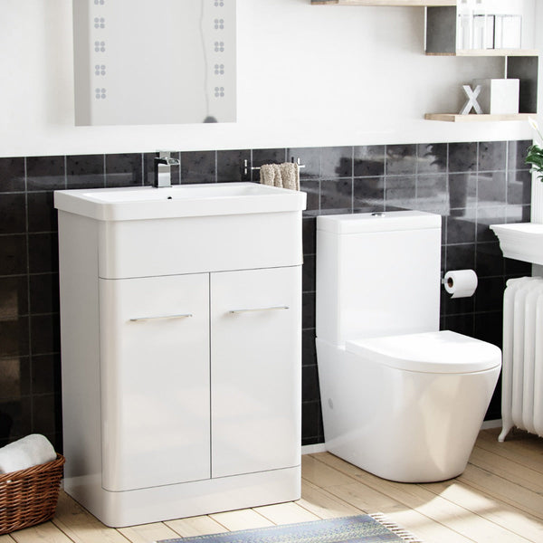 Afern 600mm Vanity Basin Unit & Rimless Close Coupled Toilet White