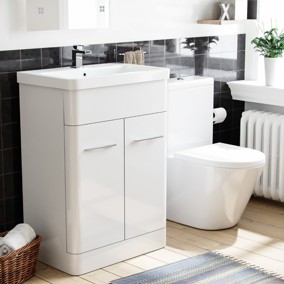 Afern 600mm Vanity Basin Unit & Rimless Close Coupled Toilet White