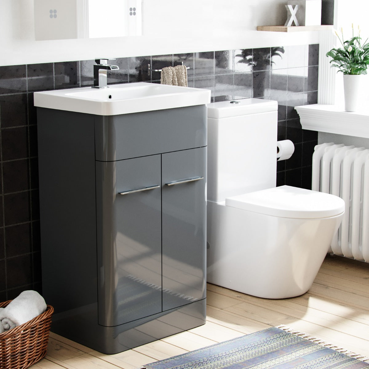 Afern 500mm Vanity Basin Unit & Rimless Close Coupled Toilet Grey