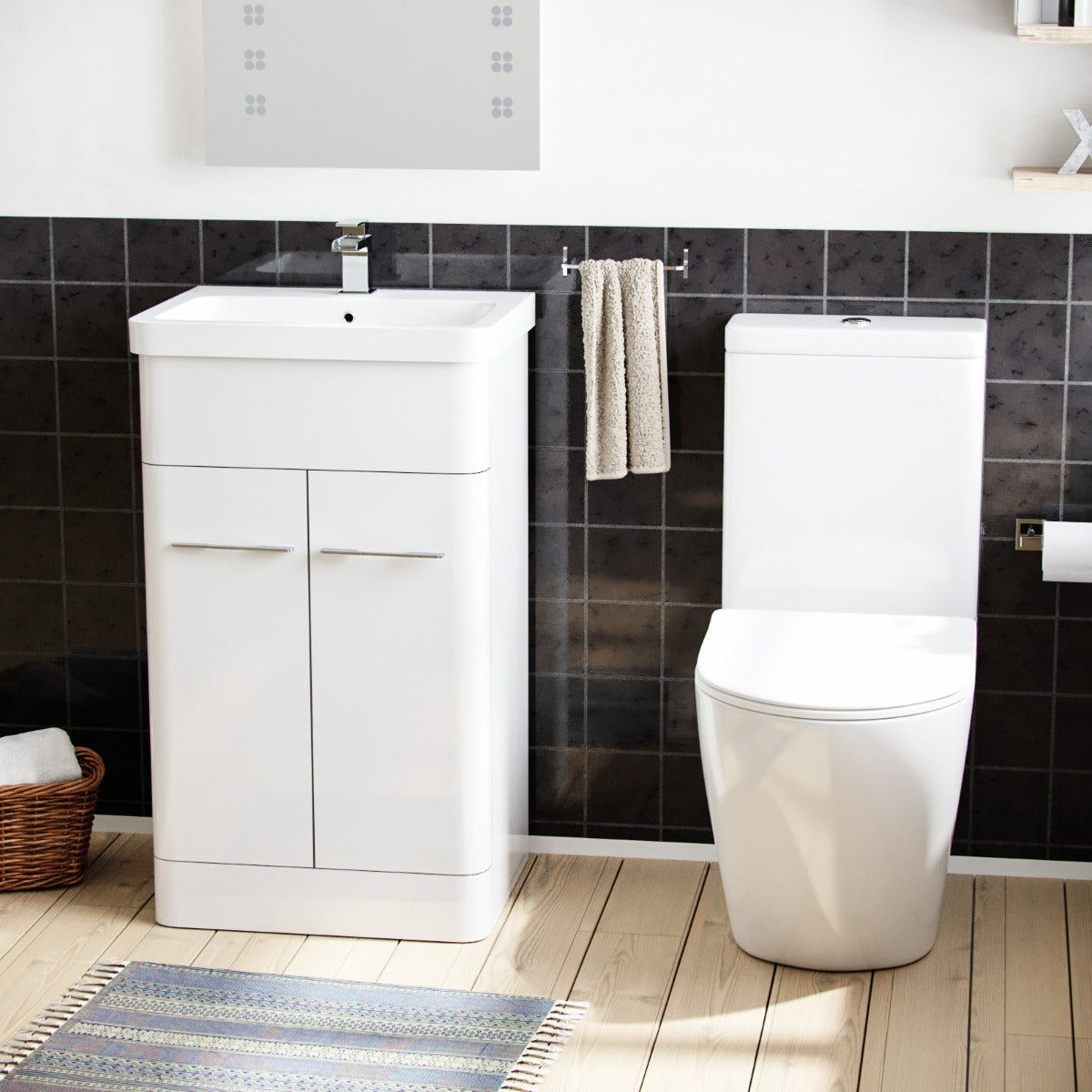 Afern 500 mm Basin Vanity Cabinet And Rimless WC Toilet Suite White