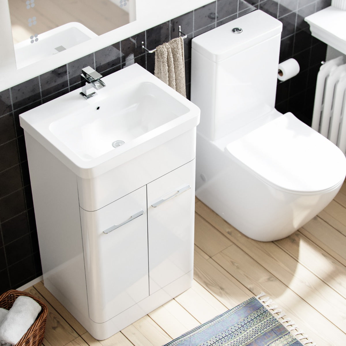 Afern 500 mm Basin Vanity Cabinet And Rimless WC Toilet Suite White