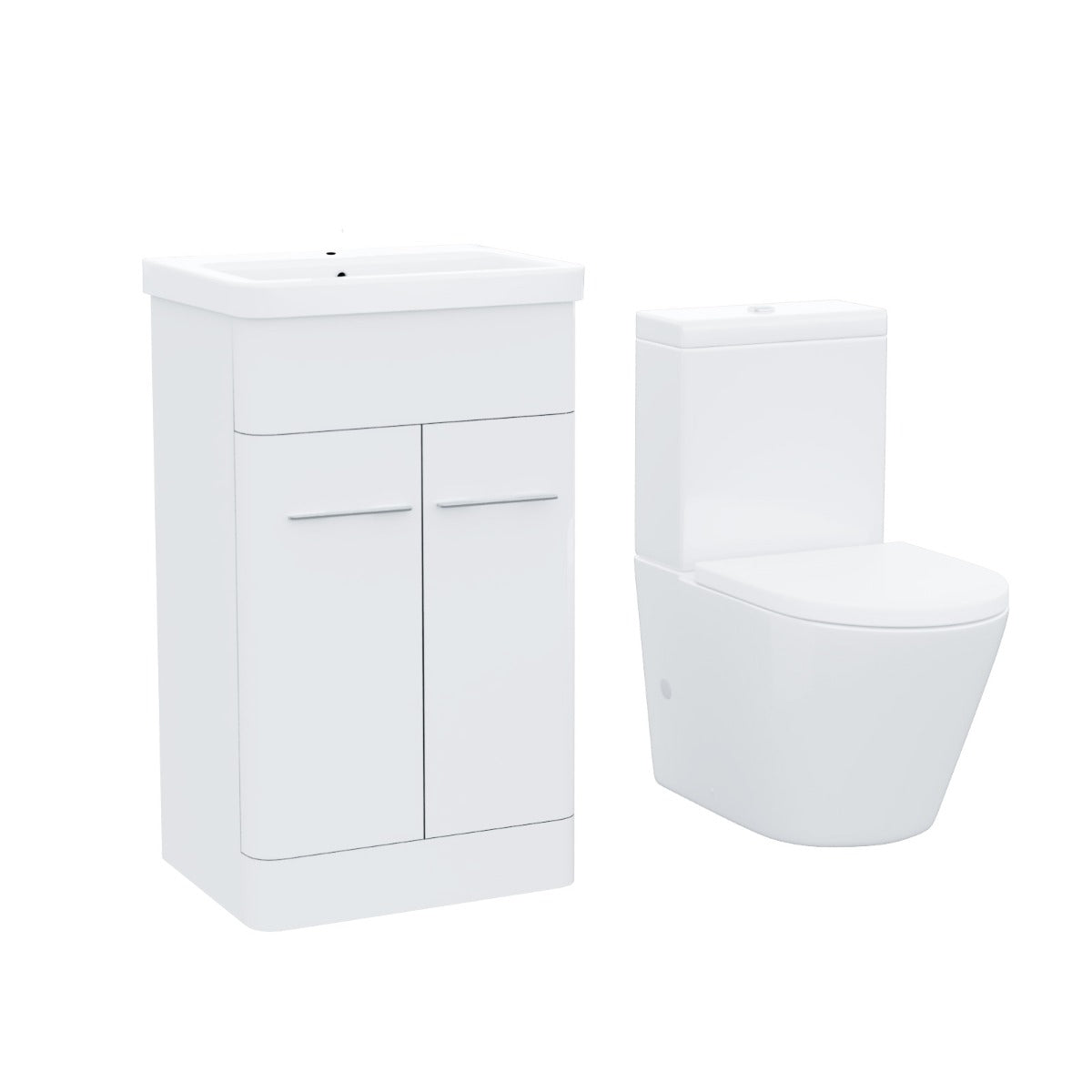 Afern 500mm Vanity Basin Unit & Rimless Close Coupled Toilet White