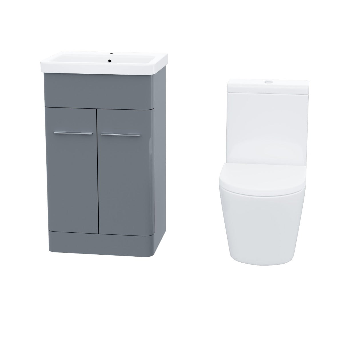 Afern 500mm Vanity Basin Unit & Rimless Close Coupled Toilet Grey