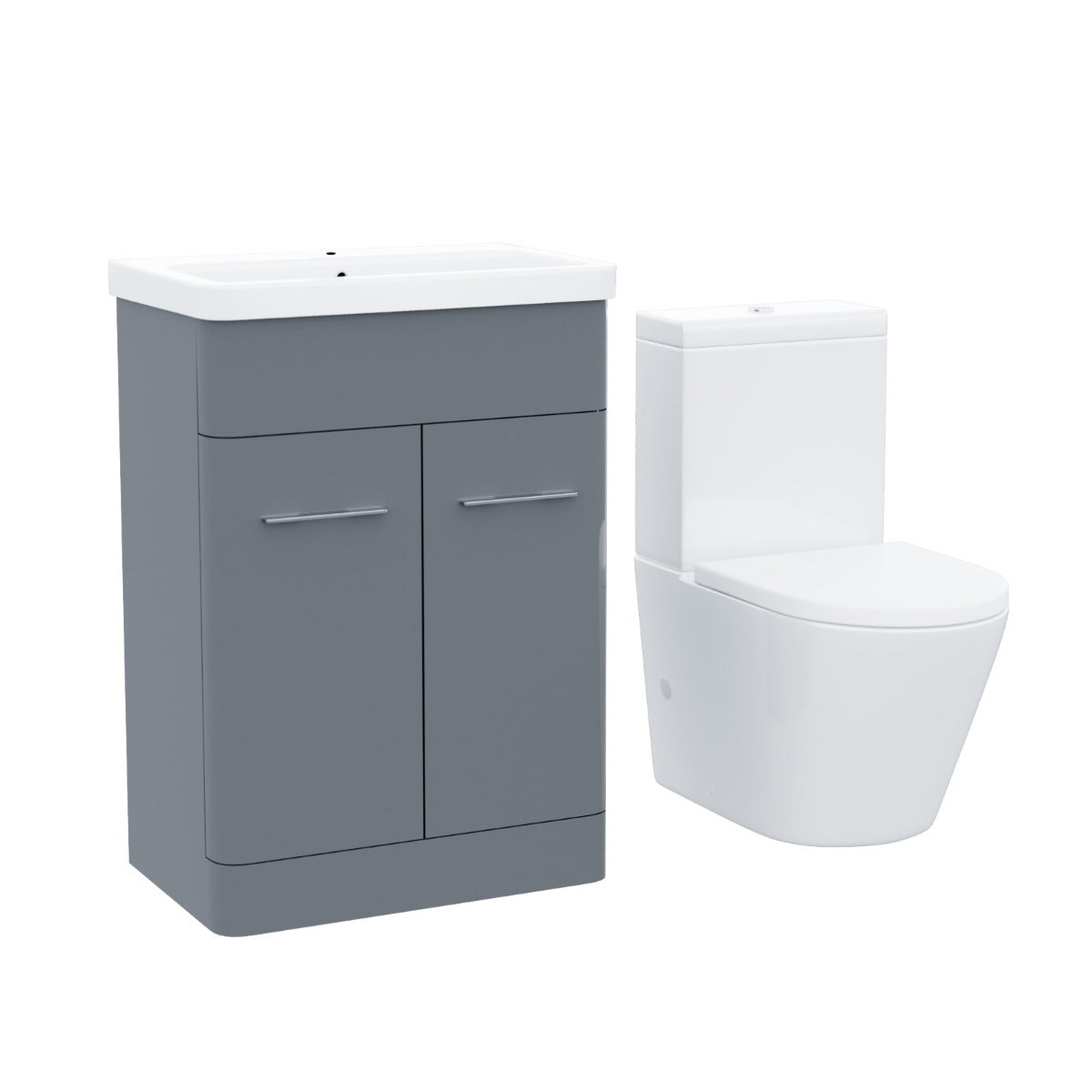 Afern 600mm Vanity Basin Unit & Rimless Close Coupled Toilet Grey