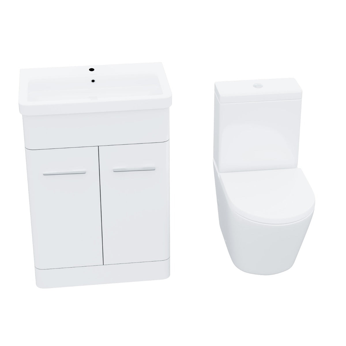 Afern 600mm Vanity Basin Unit & Rimless Close Coupled Toilet White