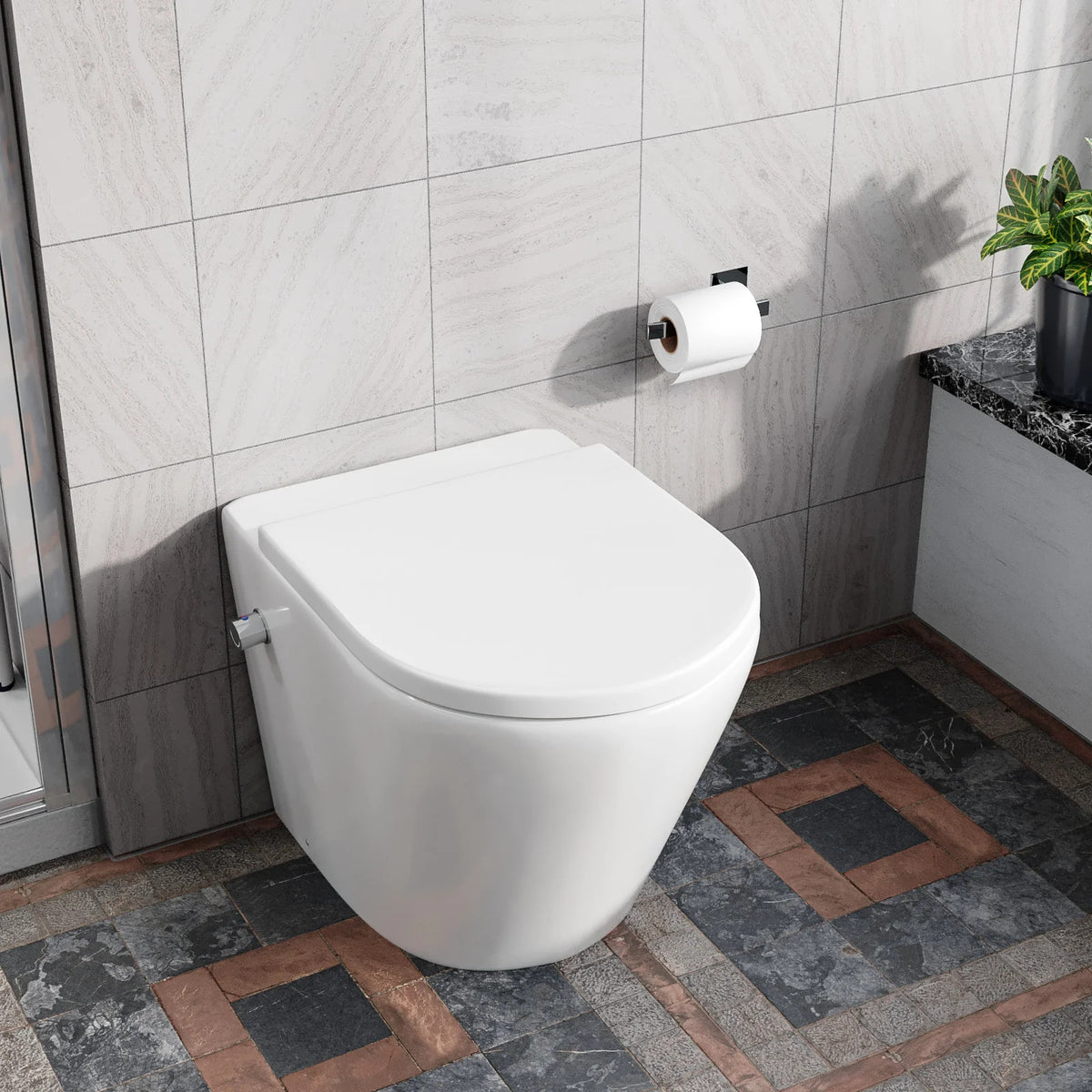 Rimless D Shaped BTW Toilet With Integrate Hot Cold Bidet Valve