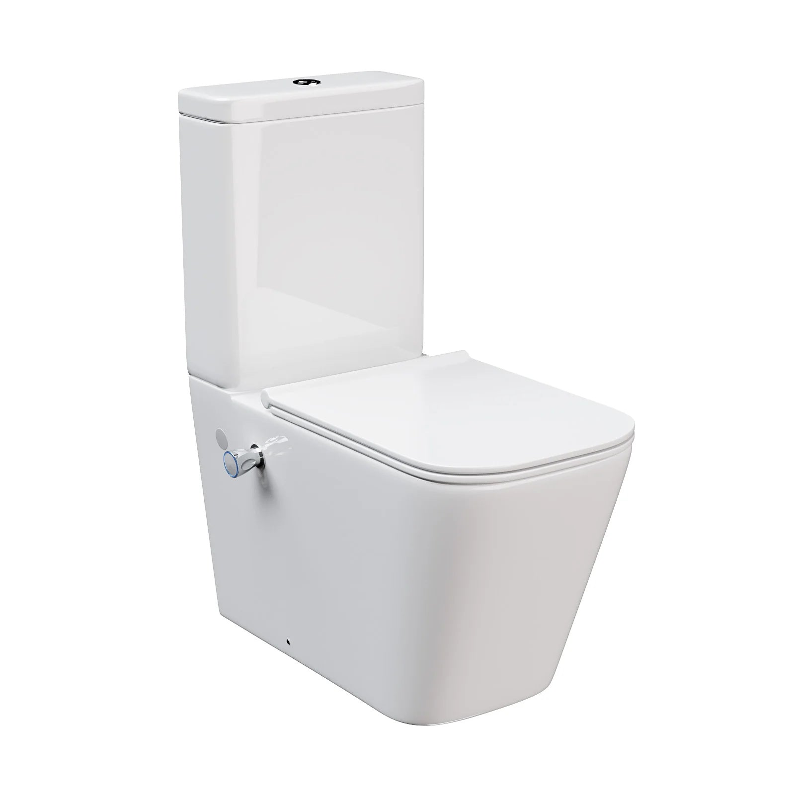 Rimless Square Close Coupled Toilet Pan with Integrated Hot Cold Bidet
