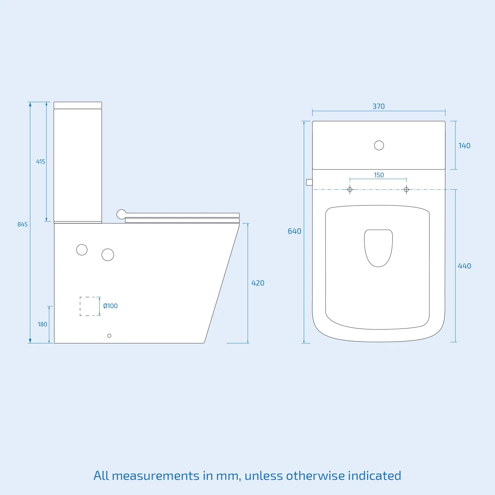 Rimless Square Close Coupled Toilet Pan with Integrated Hot Cold Bidet