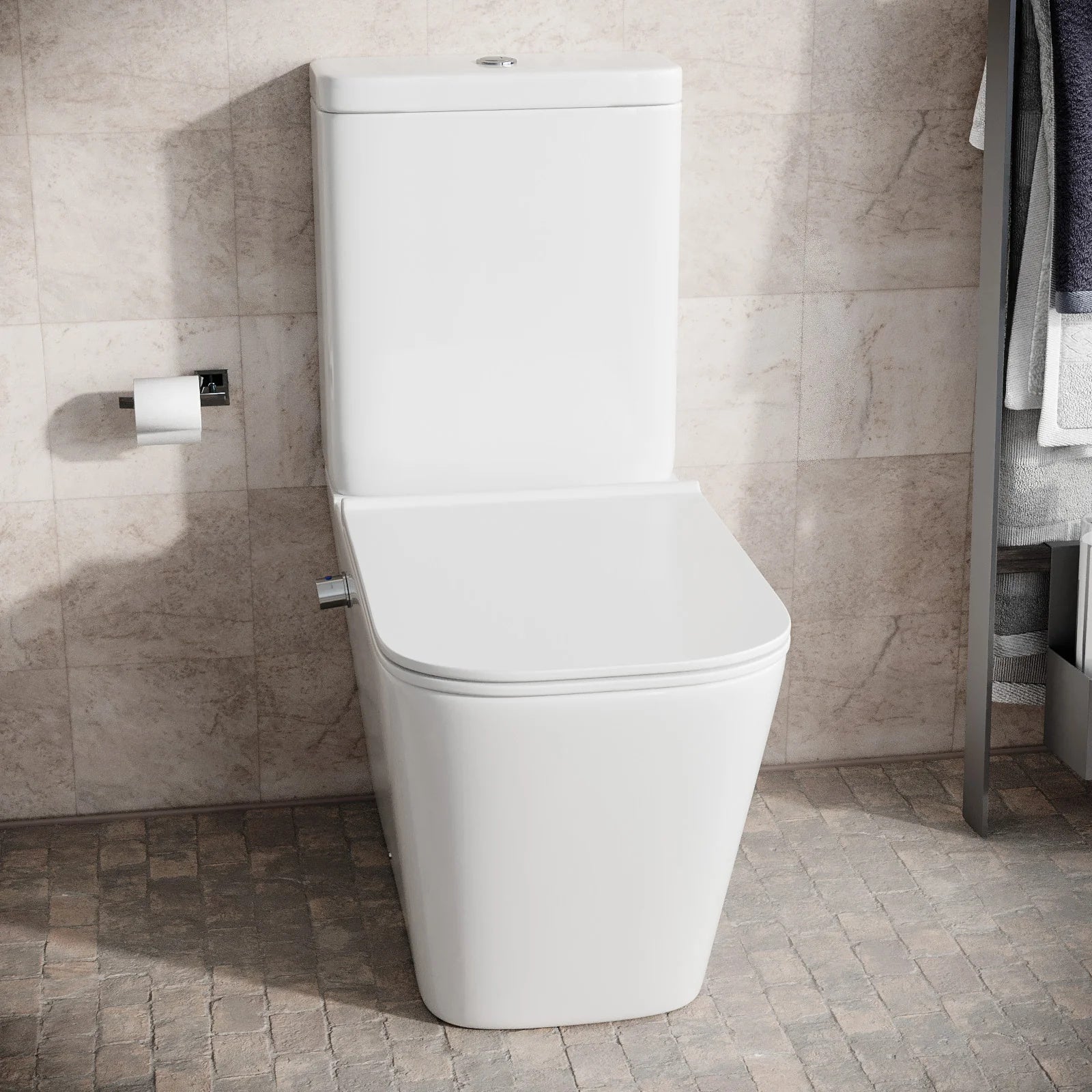 Rimless Square Close Coupled Toilet with Integrated Bidet