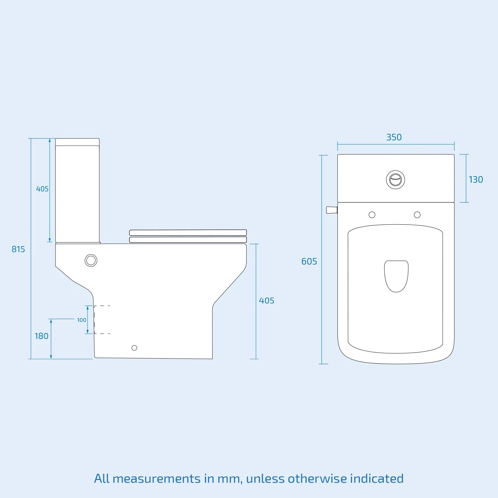 Rimless Square Close Coupled Toilet Pan with Integrated Bidet