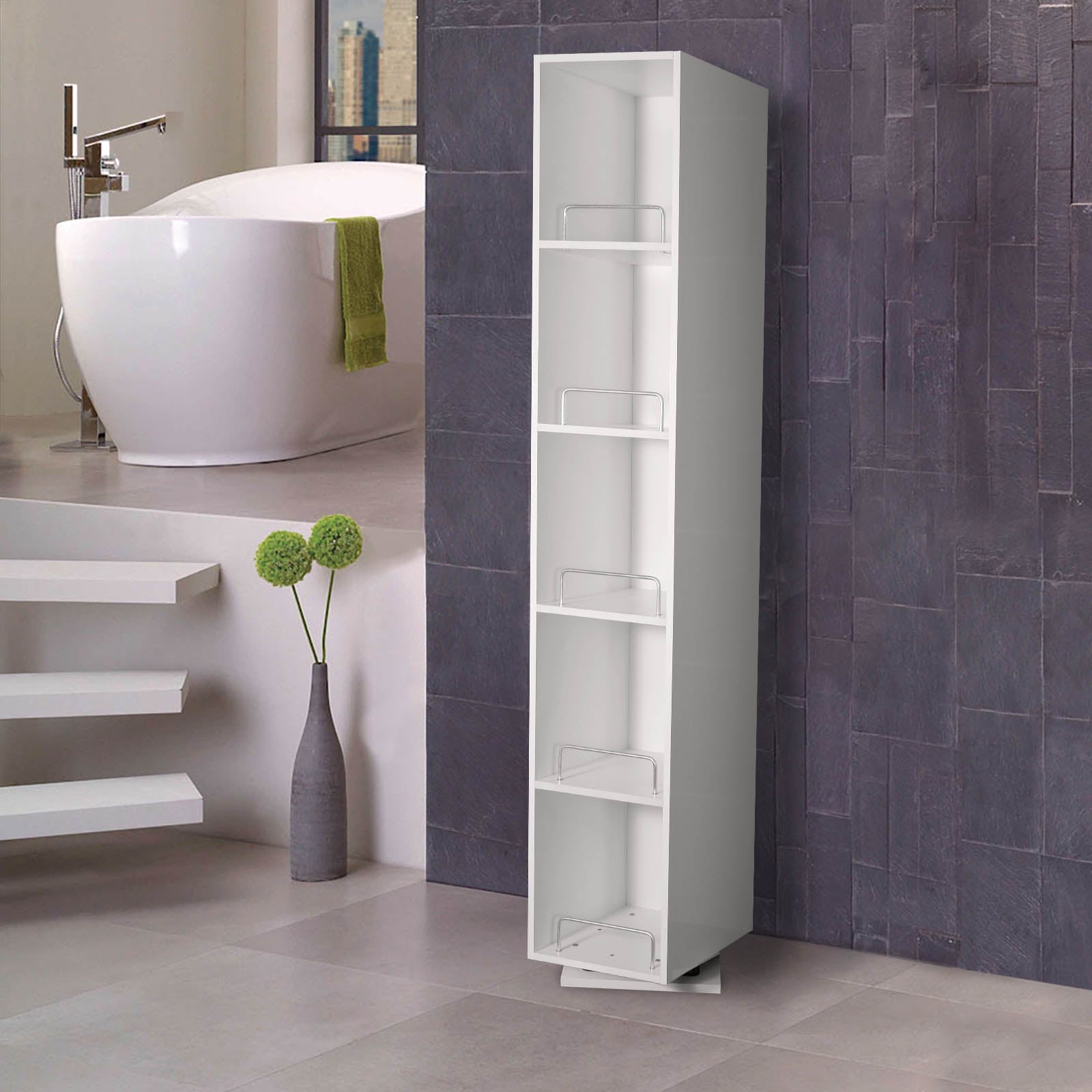 1800mm White Gloss Freestanding Tall Storage Unit With Mirror