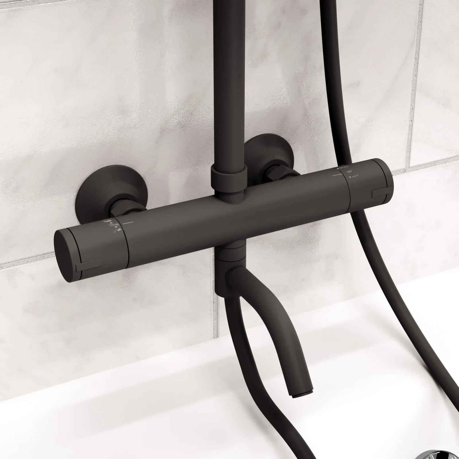 Round 3 Way Thermostatic Shower Kit with Bath Filler - Matte Black