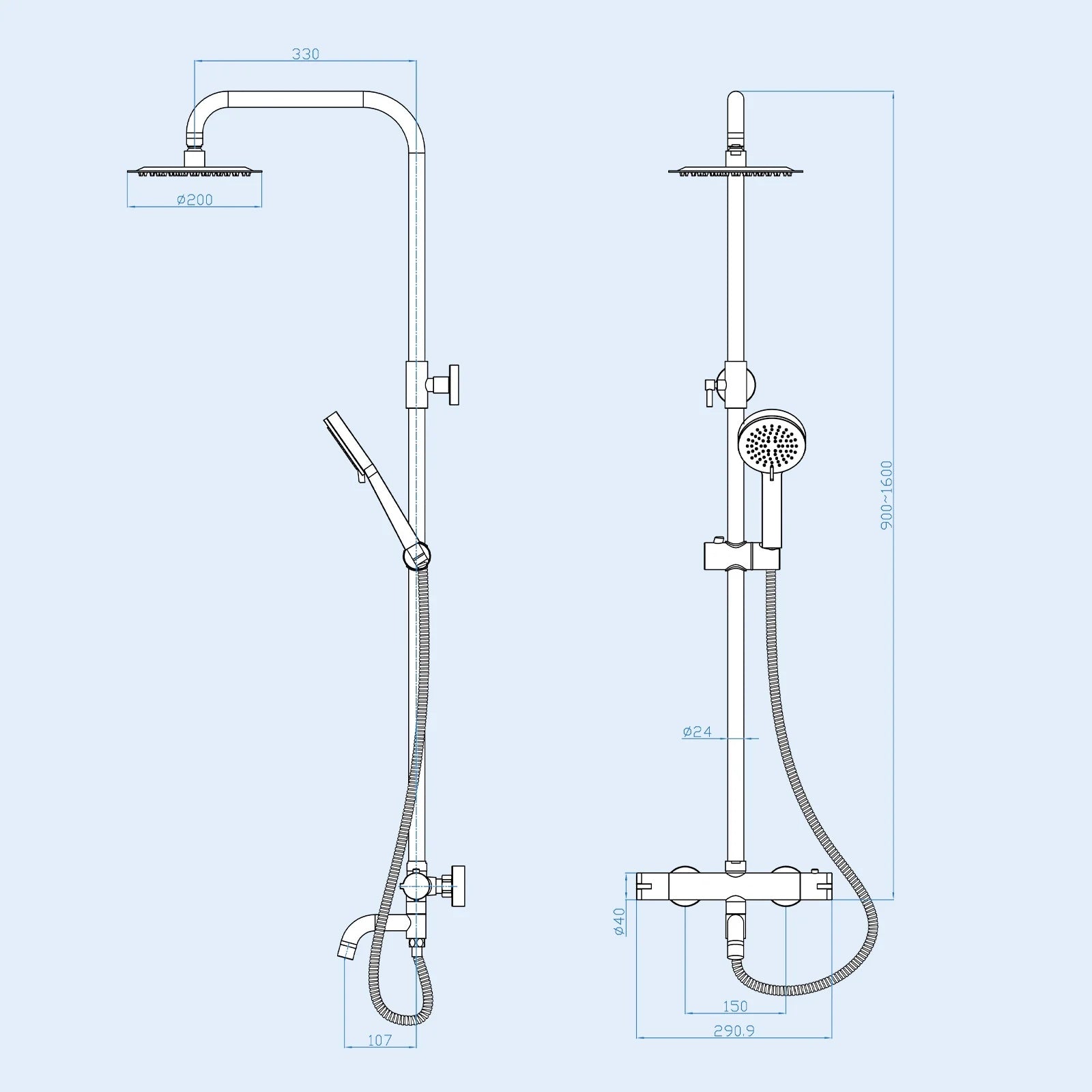 Round 3 Way Thermostatic Shower Kit with Bath Filler - Matte Black