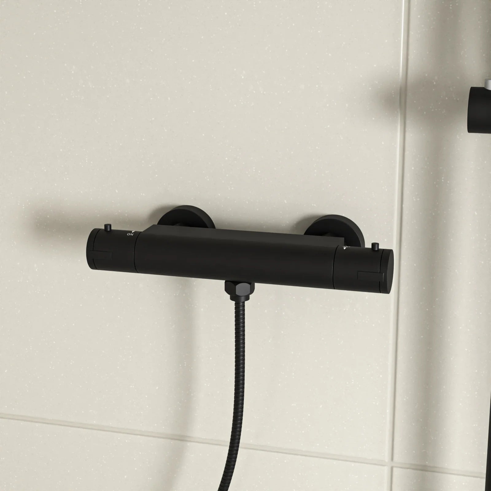 Round Exposed Shower With Handset & Thermostatic Bar Valve - Matte Black