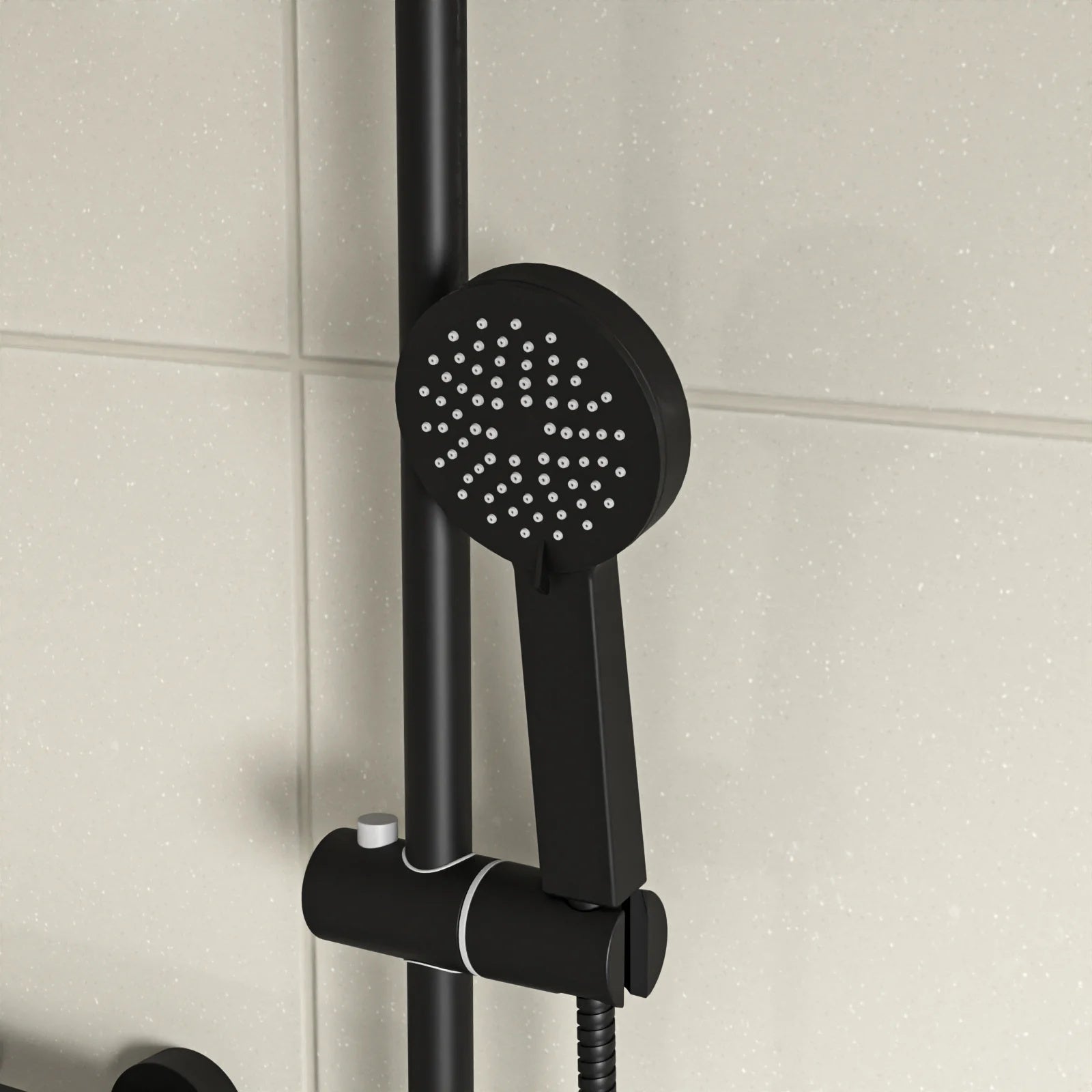 Round Exposed Shower With Handset & Thermostatic Bar Valve - Matte Black