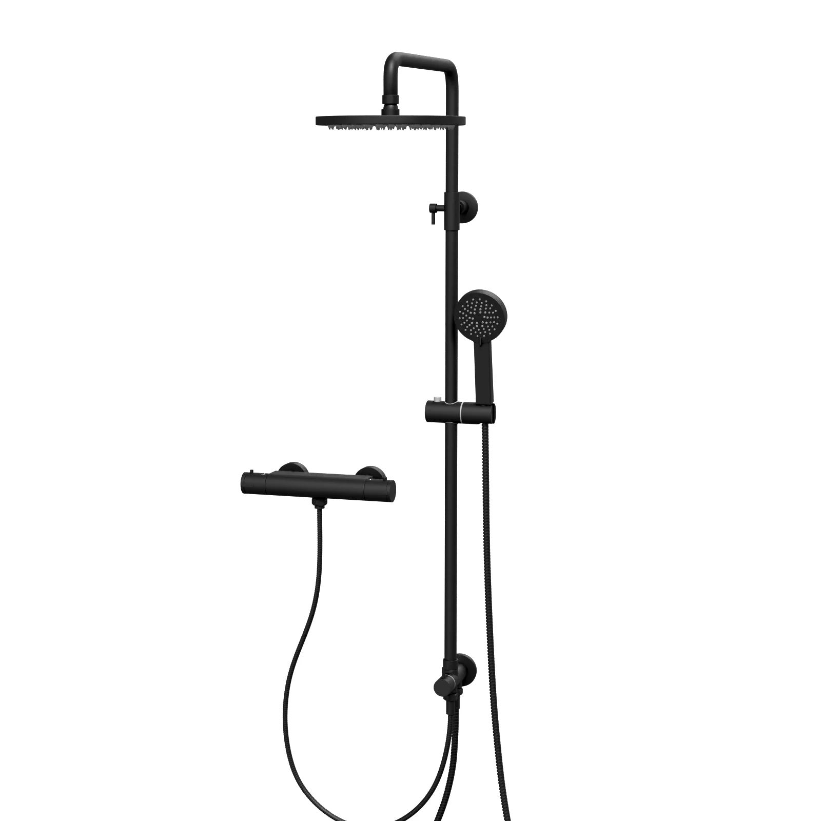 Round Exposed Shower With Handset & Thermostatic Bar Valve - Matte Black