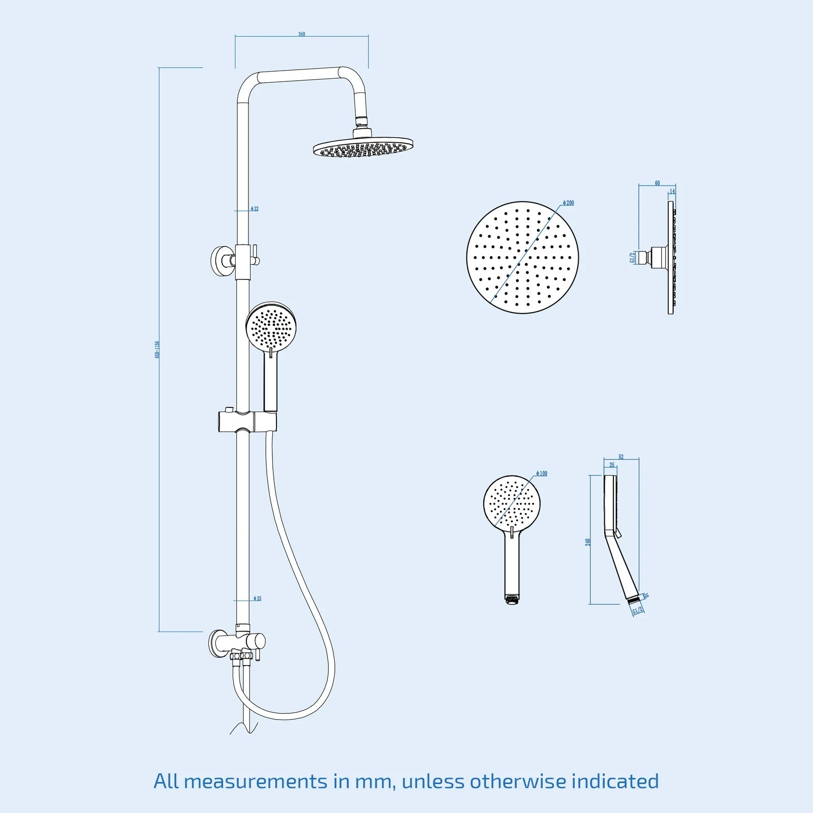 Round Exposed Shower With Handset & Thermostatic Bar Valve - Matte Black