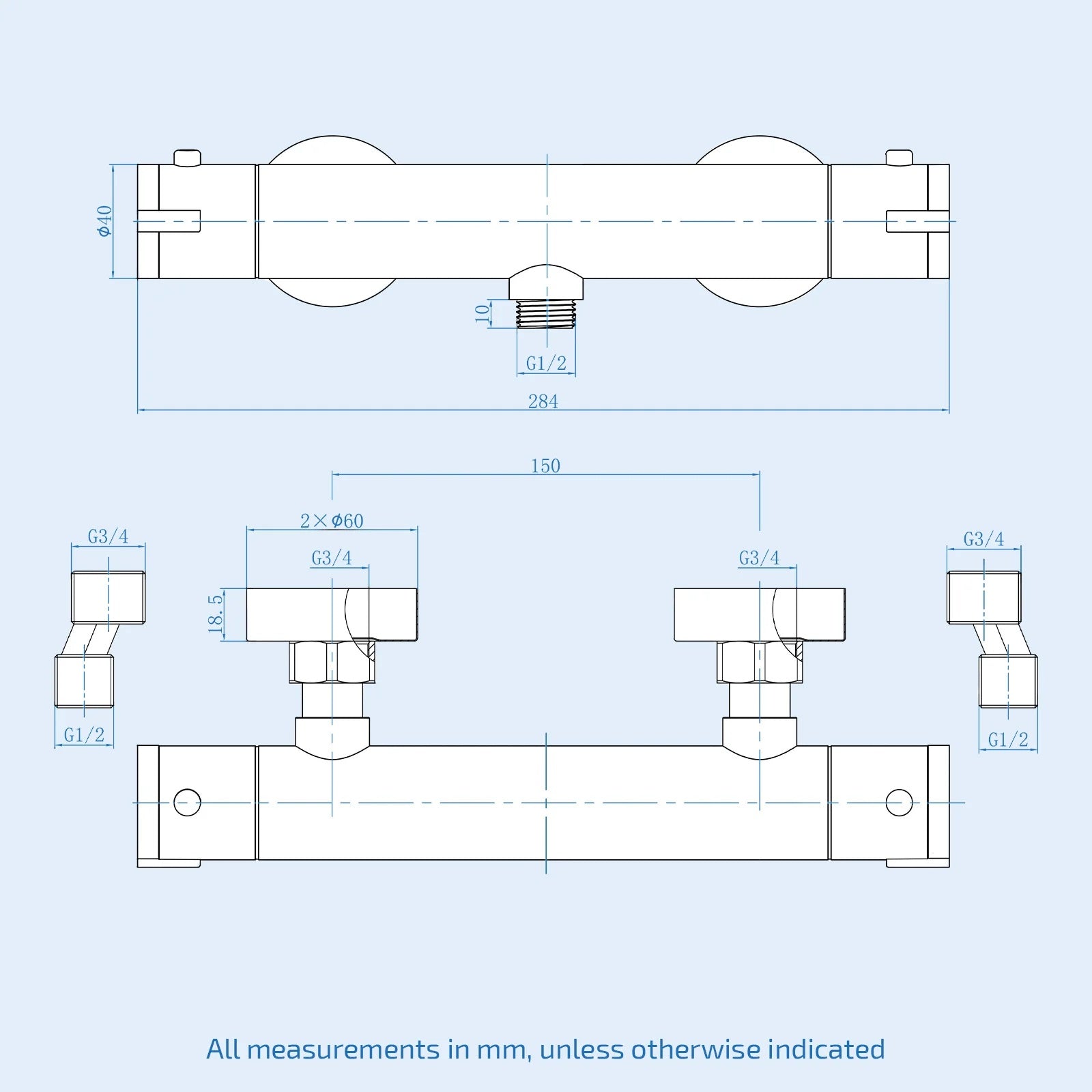 Square Exposed Shower With Handset & Thermostatic Bar Valve - Matte Black