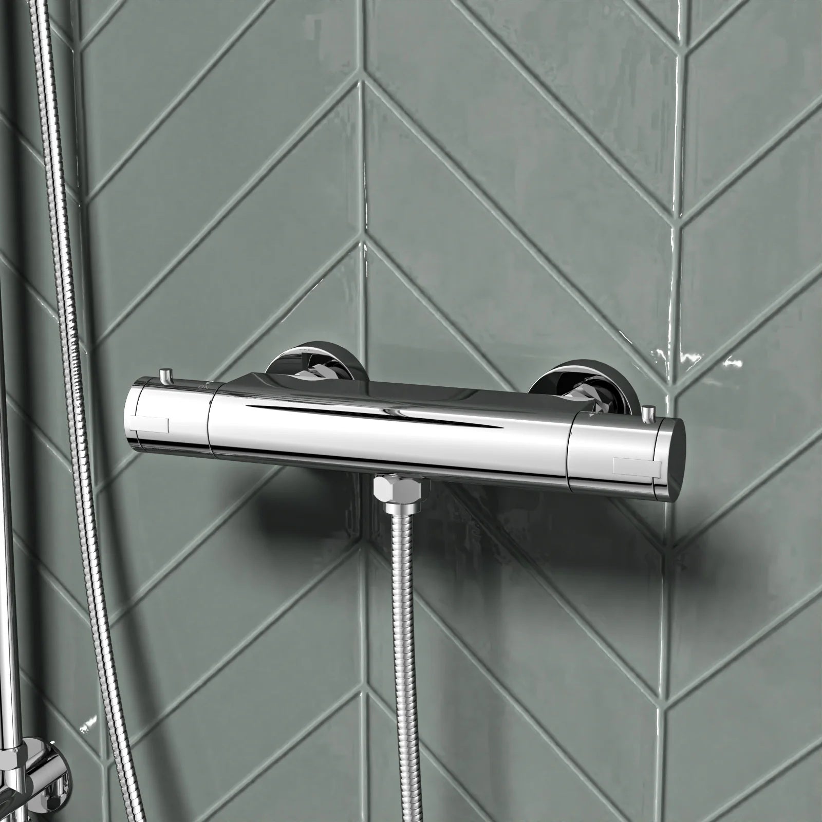 Round Overhead & Hand Shower With Thermostatic Bar Valve Single Outlet - Chrome