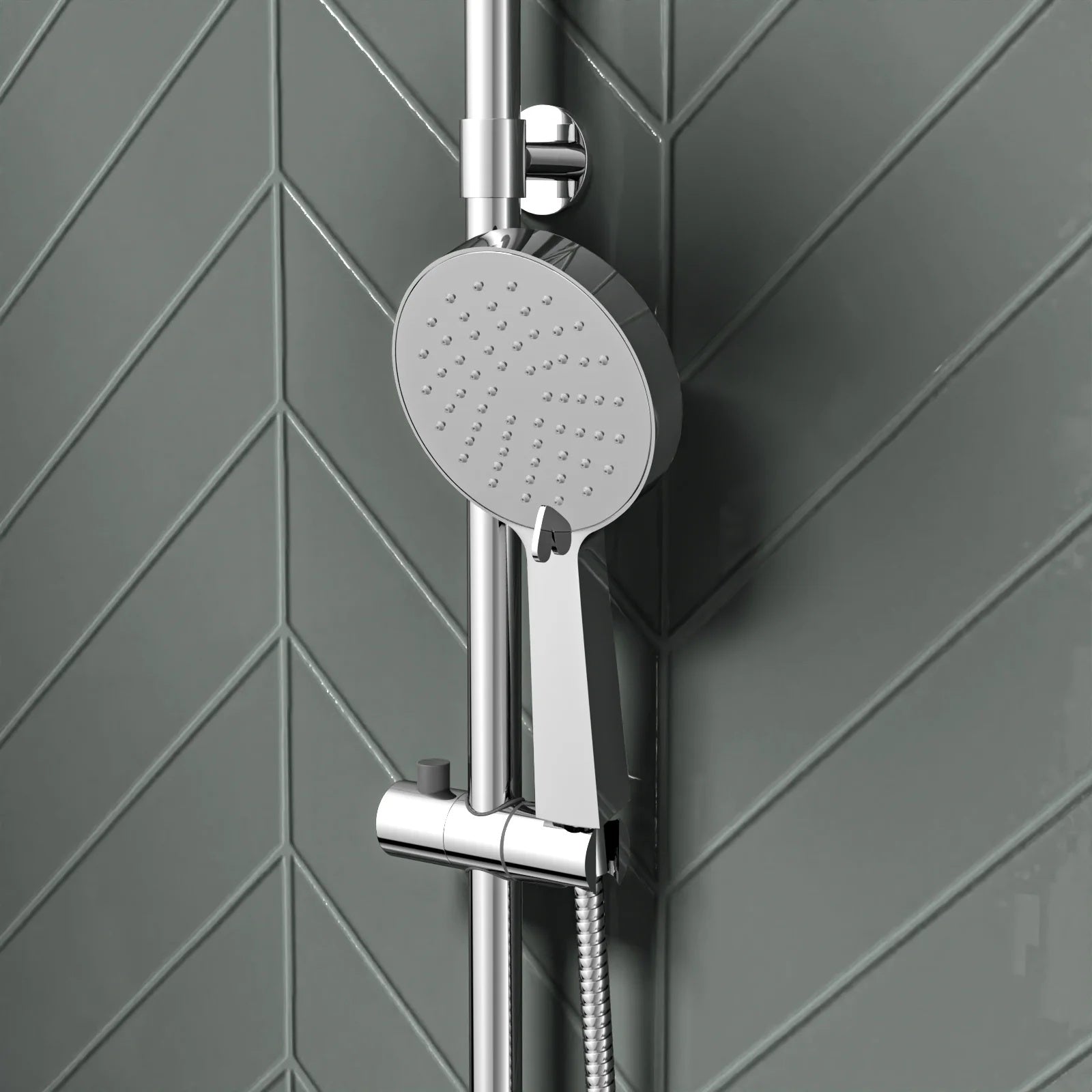 Round Overhead & Hand Shower With Thermostatic Bar Valve Single Outlet - Chrome