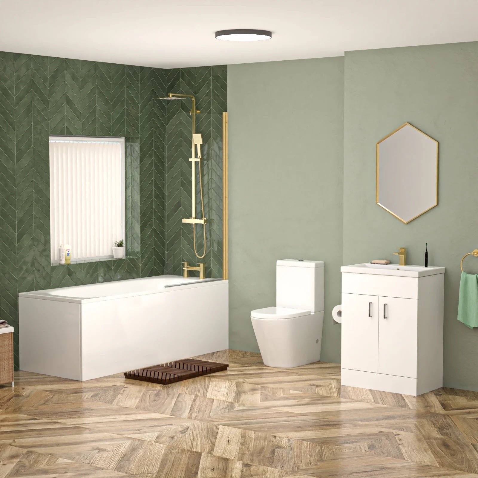 1700mm Bathroom Suite Rectangle Bath with Bath Screen, Vanity Unit & Toilet and Tap Sets