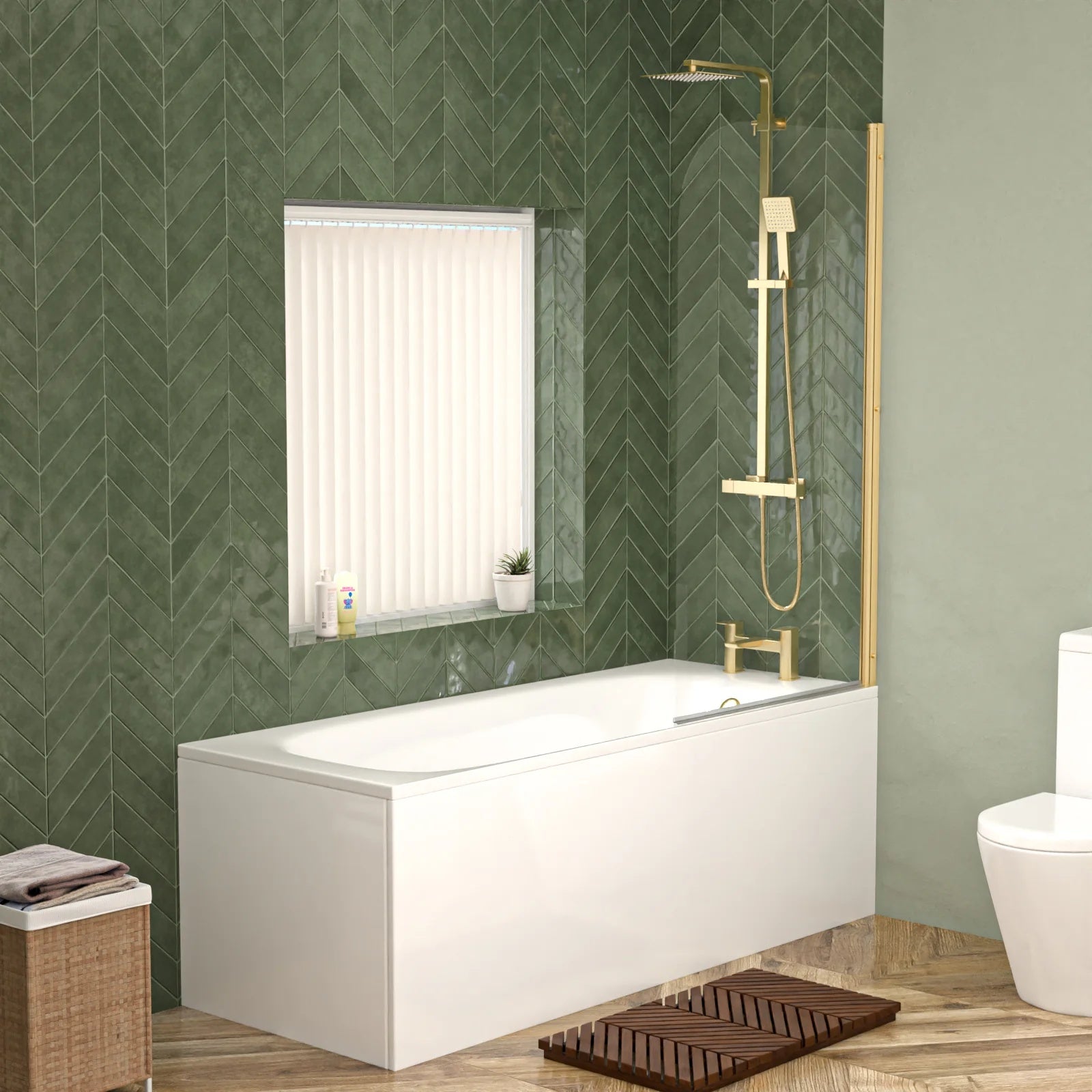 1700mm Bathroom Suite Rectangle Bath with Bath Screen, Vanity Unit & Toilet and Tap Sets