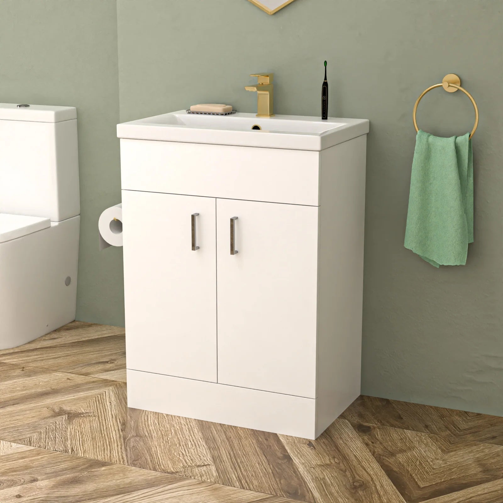 1700mm Bathroom Suite Rectangle Bath with Bath Screen, Vanity Unit & Toilet and Tap Sets