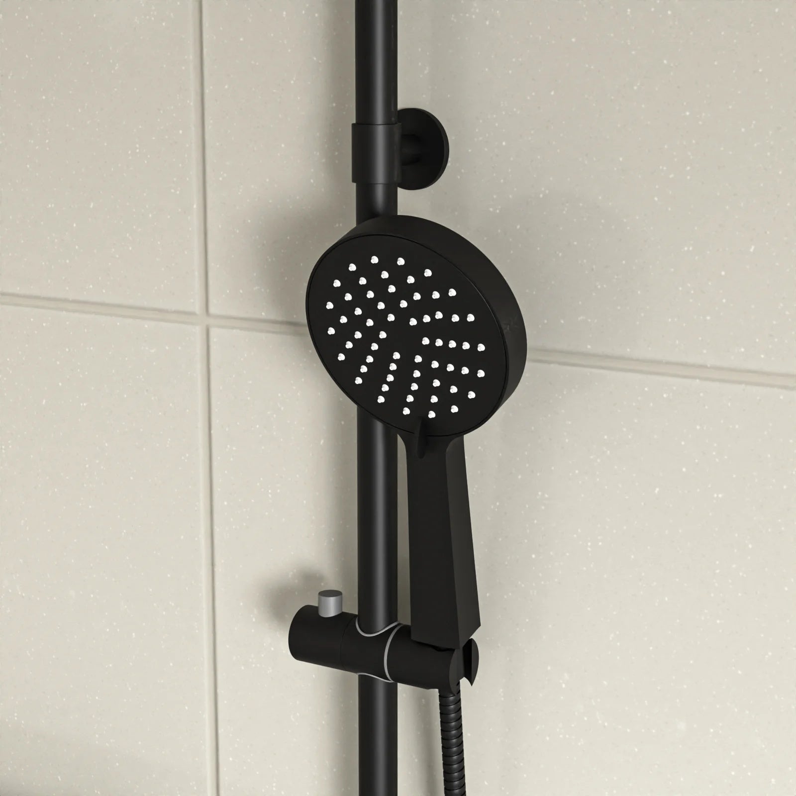 Round Shower Kit With Thermostatic Valve Single Outlet - Matte Black