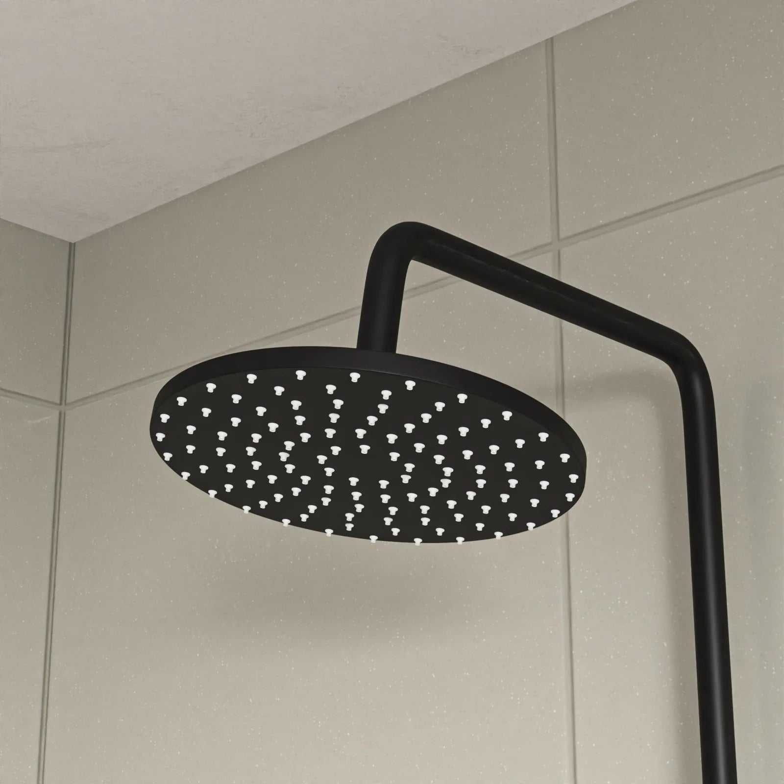 Round Shower Kit With Thermostatic Valve Single Outlet - Matte Black