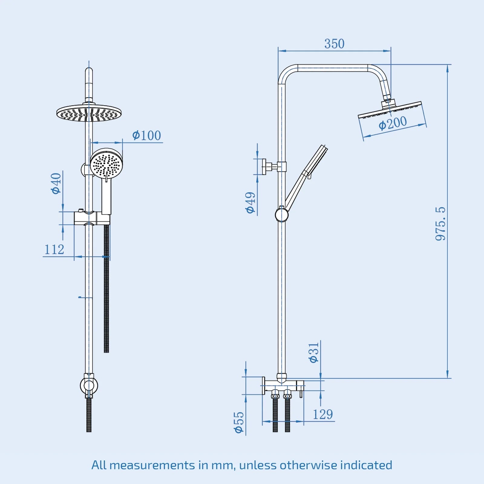 Round Shower Kit With Thermostatic Valve Single Outlet - Matte Black