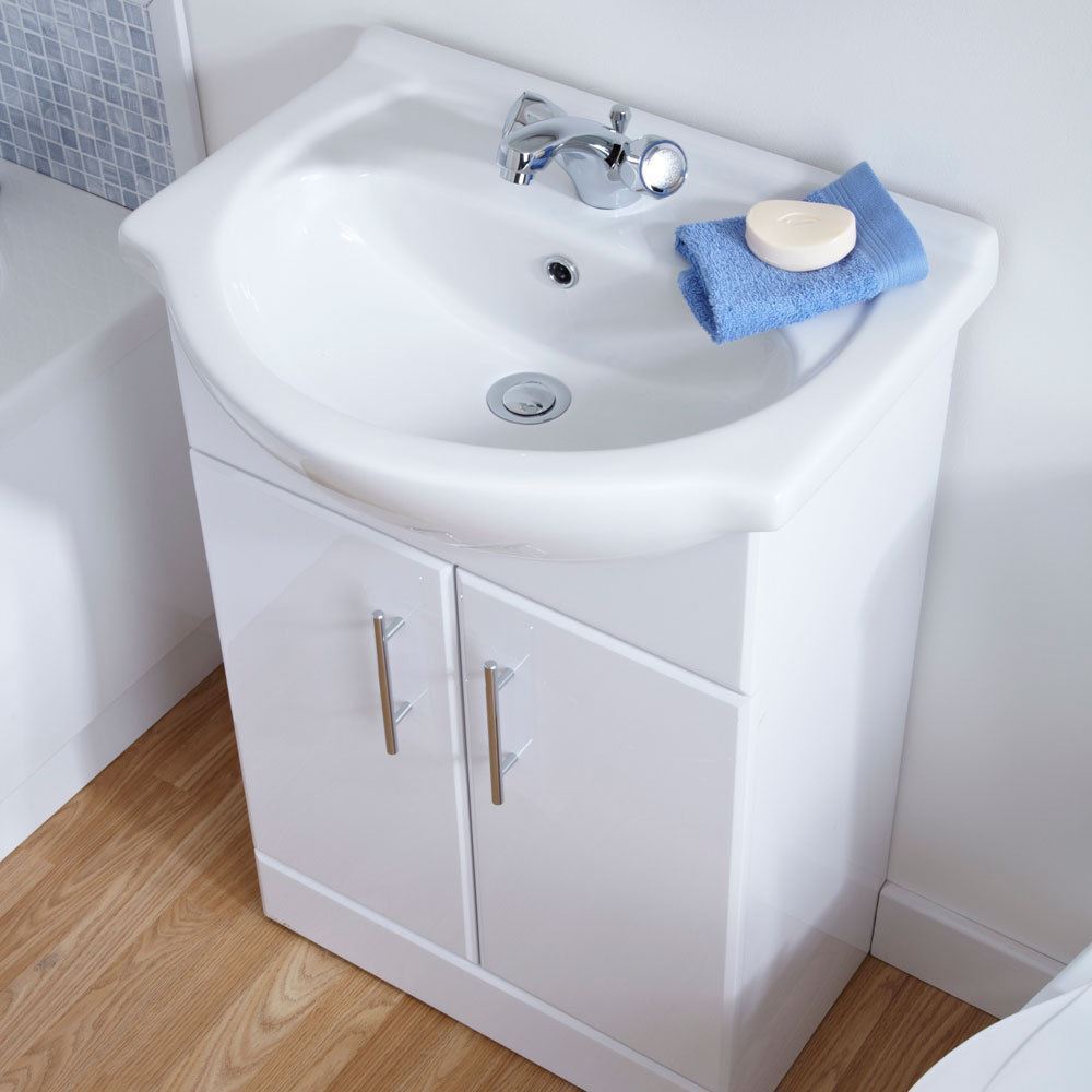 Ellen Modern White 550mm Bathroom Basin Flat Pack Vanity Unit Basin Mono & Waste
